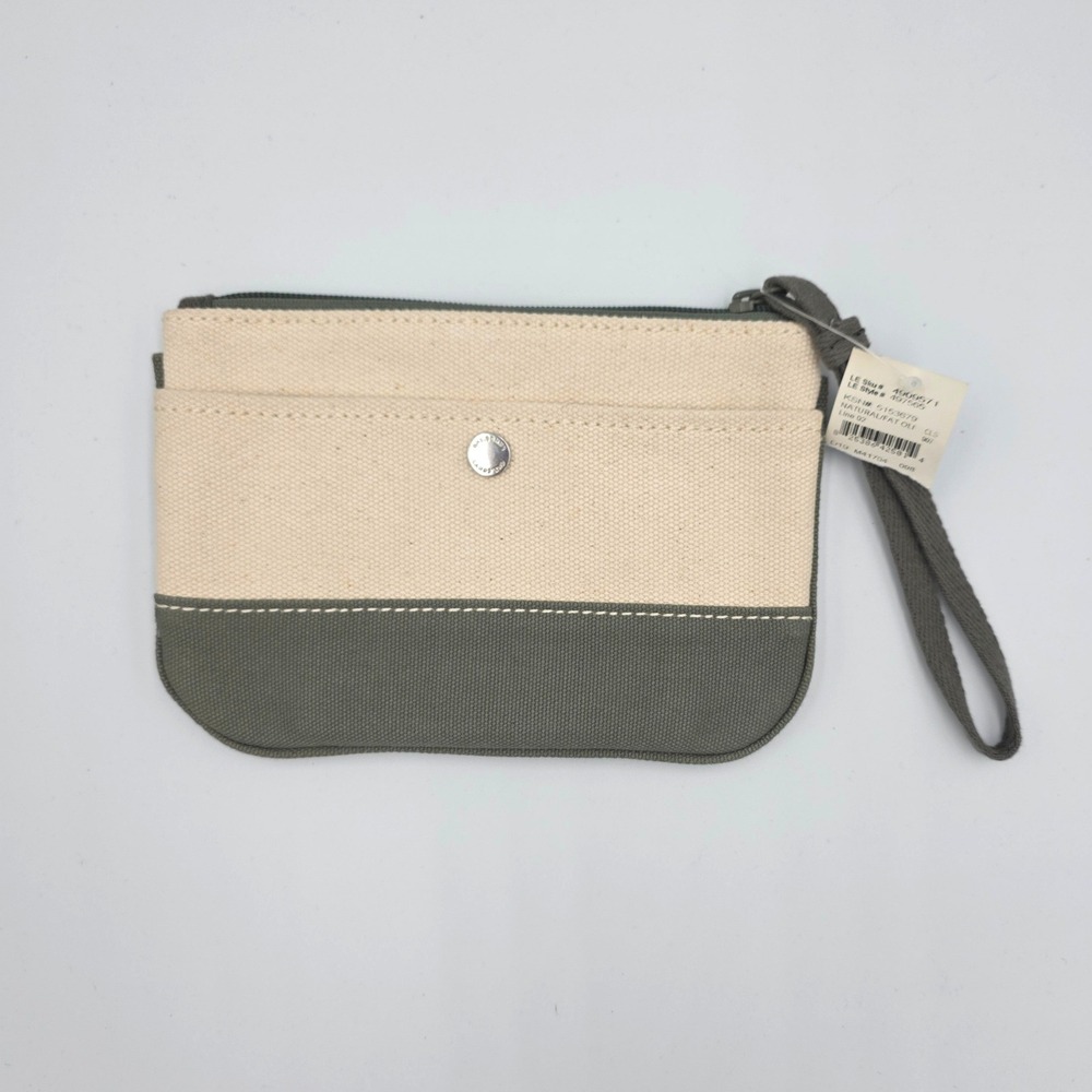 Lands' End Canvas Organizer Wristlet Pouch Tote Insert Natural Olive Green NWT